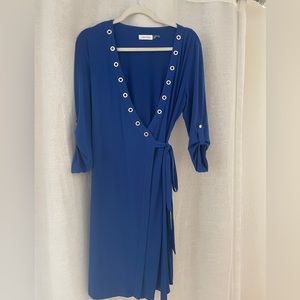 Calvin Klein royal blue knee length wrap dress